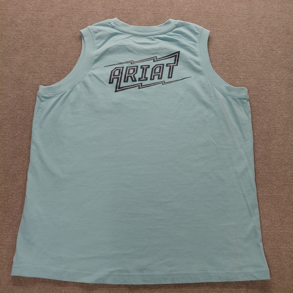 Ariat Rebar BOLT Graphic Blue Sleeveless Shirt Womens Size LARGE